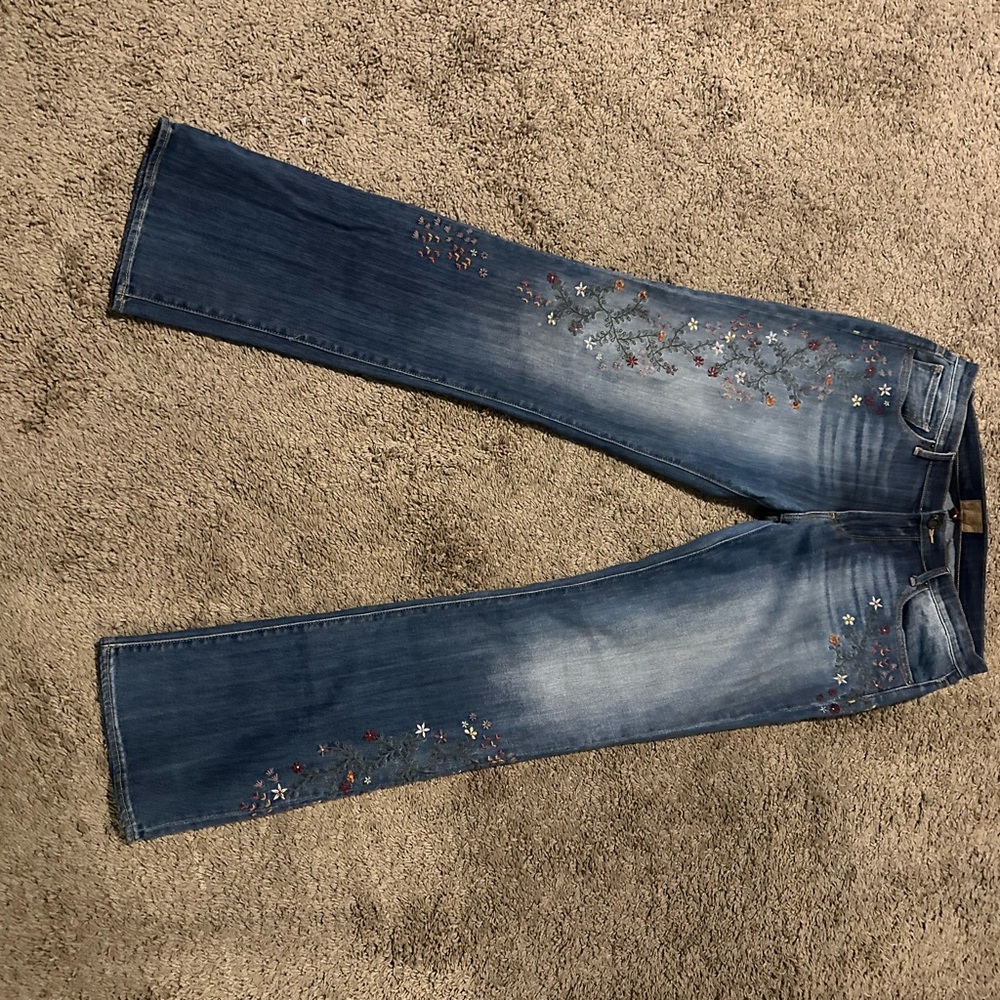 DRIFTWOOD Floral Embroidered Blue Flare Jeans Women’s size 31. Classic fit. - Picture 11 of 14